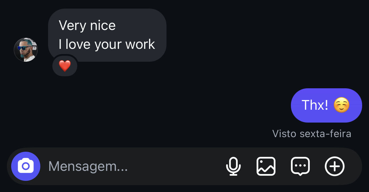 Depoimento: very nice, I love your work